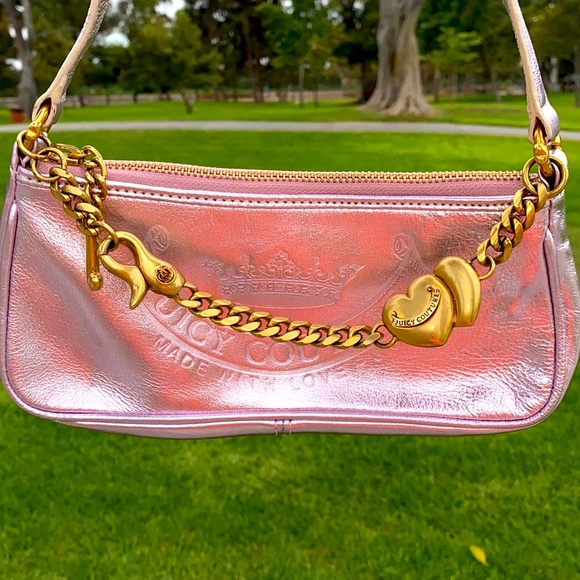Y2K Juicy Couture BABY PINK SHOULDER BAG SATCHEL BAGUETTE PURSE BARBIE PINK - Picture 4 of 15